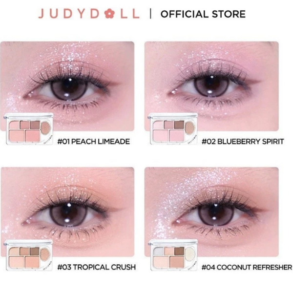 Bảng Phấn Mắt JUDYDOLL 8g 3 Màu Tự Nhiên Lâu Trôi Bám Màu Đa Sắc Màu Lì Kết Hợp Kèm Ô Nhũ Lấp Lánh